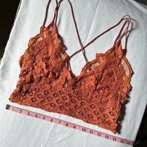 Free People One Adella Orange Copper lace bralette top size large